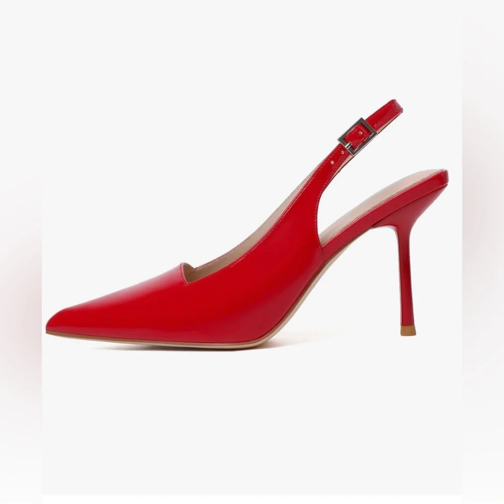 RIBONGZ Slingback Pumps Dressy Heels for Women Closed Toe Pointy High Heels - Picture 2 of 6
